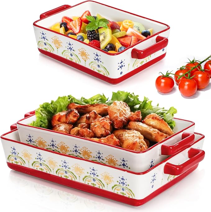 WRINGKIT Set of 3 Ceramic Baking Dishes, Rectangular Casserole Dish by WRINGKIT