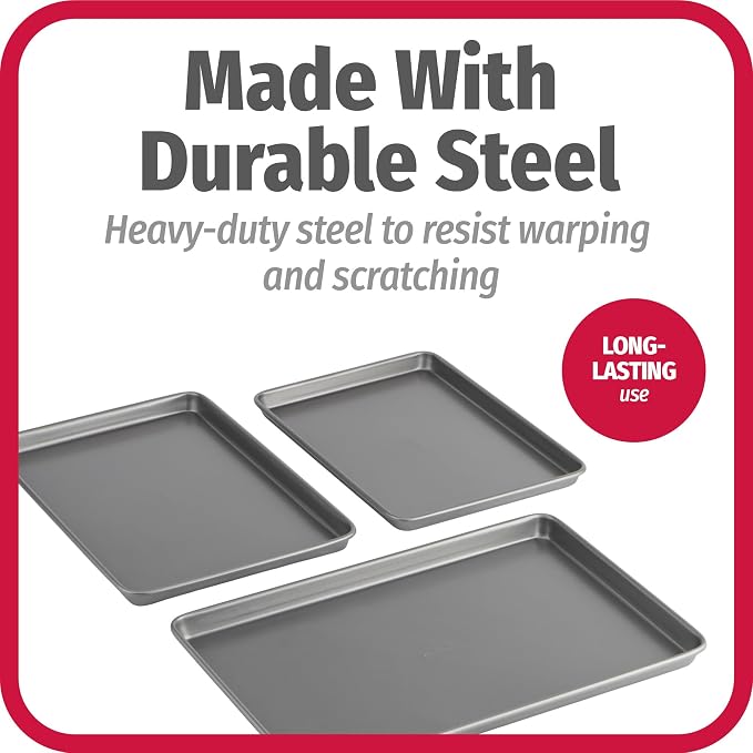 GoodCook Everyday Nonstick Baking Sheet Set, 3 Pack Includes Small Medium and - Image 6