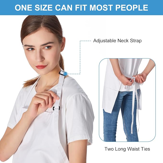 Jubatus 2 Pack 3 Pockets 100% Cotton Adjustable Bib Apron Chef Kitchen Cooking - Image 5