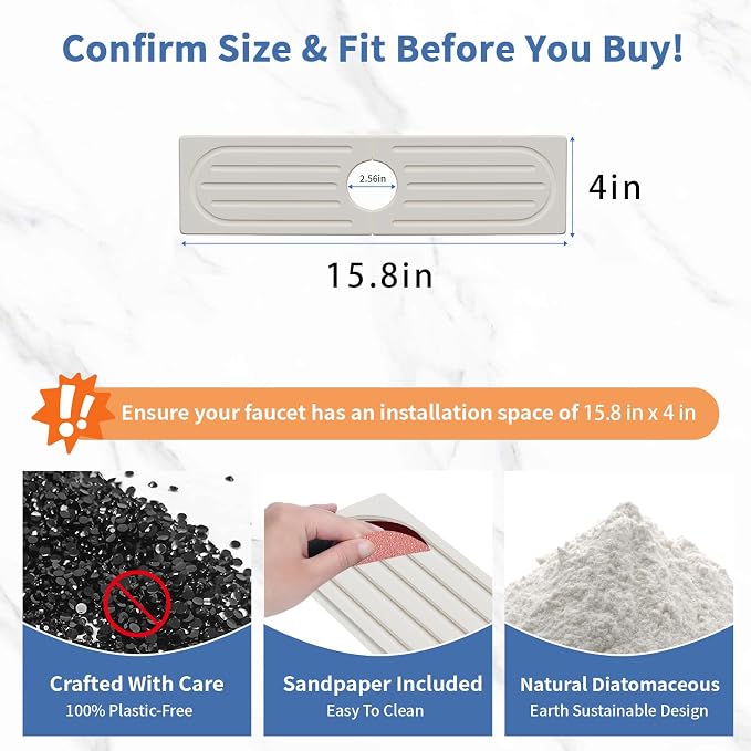Lyxel Kitchen Faucet Mat, Quick Drying Diatomite Sink Faucet Mat Splash Guard - Image 3