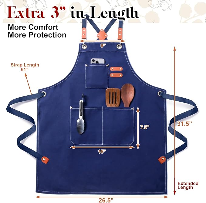 Plus Size Kitchen Apron for Men Women, Cross Back Cotton Canvas Chef Apron - Image 2