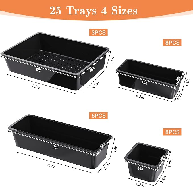 SpaceHacks 25 PCS Plastic Drawer Organizer Set, 4-Size Versatile Organizer - Image 2