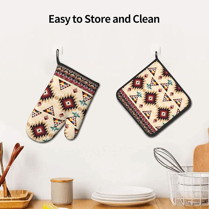 Southwestern Aztec Oven Mitts and Pot Holders Set of 3, Heat Resistant Non-Slip - Image 5