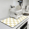 Checkered Dish Drying Mat for Kitchen, 16'' x 24'' Coffee Bar Mat for