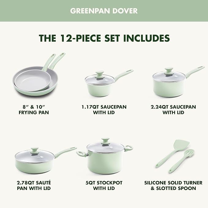 GreenPan Dover Healthy Ceramic Nonstick, 12 Piece Cookware Pots and Pans Set - Image 3
