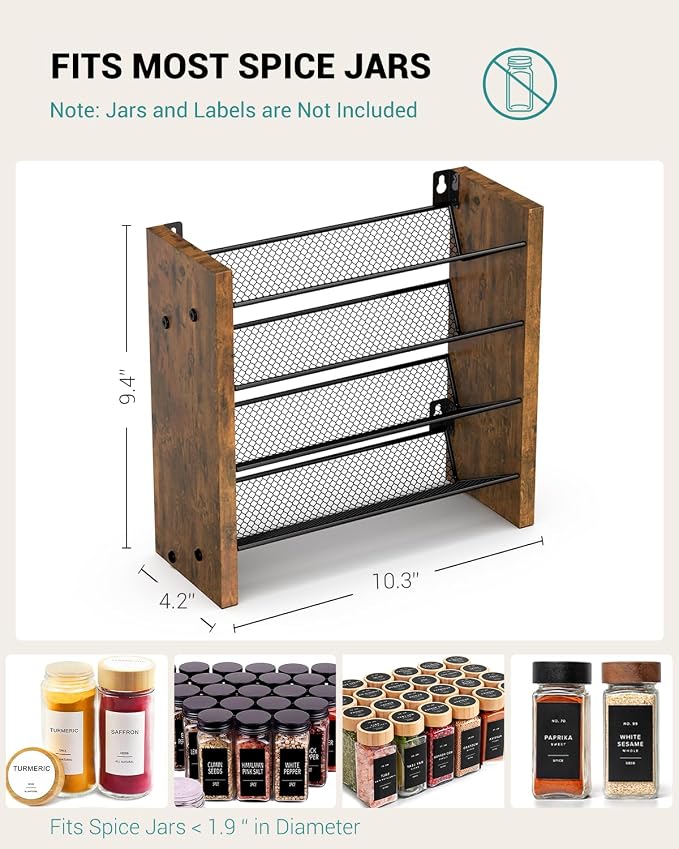 NESAPTO Spice Rack Organizer for Cabinet, Wood 4-Tier Vertical Seasoning - Image 2