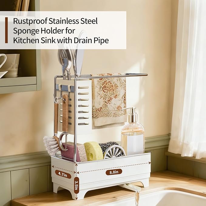 MOUKABAL Sponge Holder for Kitchen Sink, 2-Tier Sink Caddy Organizer - Image 4