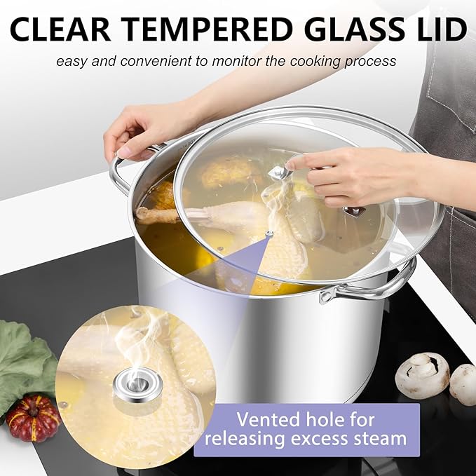 TeamFar Stainless Steel Stock Pot, 14QT Tri-ply Bottom Stockpot Large Cooking - Image 4