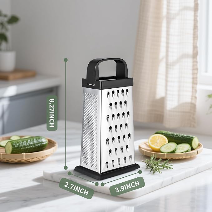 Cheese Grater, 8 IN Size 4-Sided Stainless Steel Grater, Food Shredder - Image 2