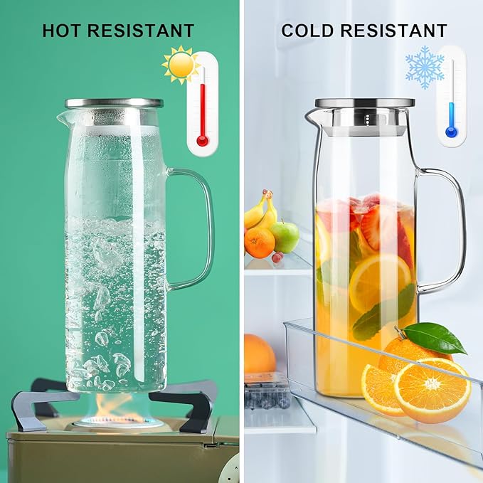 PARACITY Glass Pitcher with Lid and Spout 50oz/ 1.5L, Hot/Cold Water Pitcher - Image 5