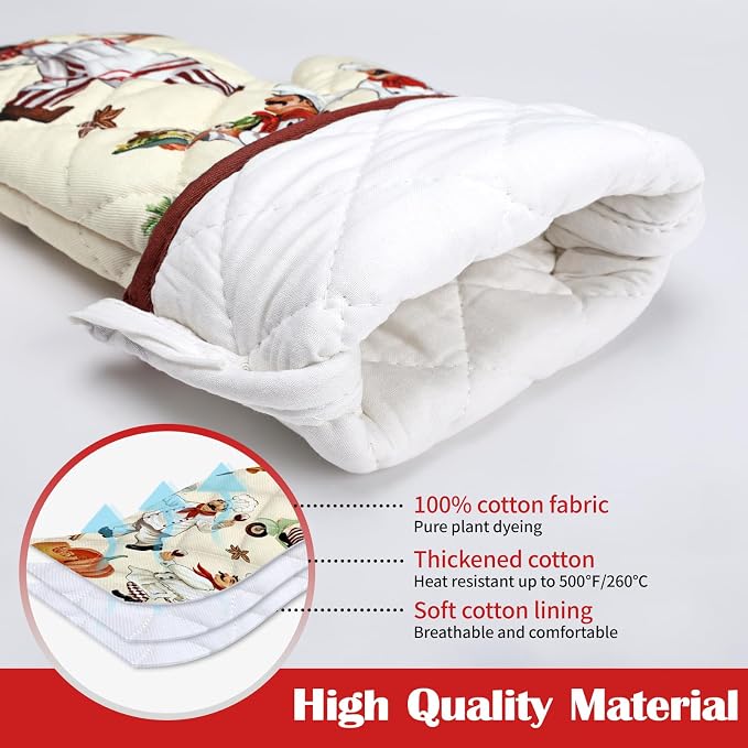 Chef Oven Mitts and Pot Holders Sets 4Pcs, 100% Cotton Heat Resistant, Extra - Image 2