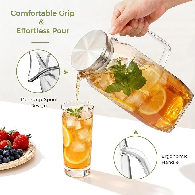 2 Pack 2 Liters 68 oz Square Glass Pitcher - Image 6