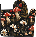 Mushroom Oven Mitt Pot Holder Set Vintage Floral BBQ Cooking Gloves by DZGlobal