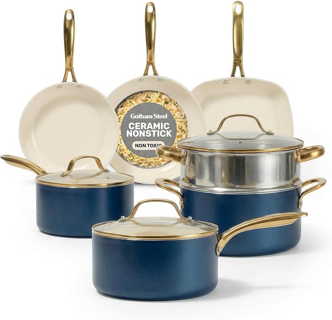 Gotham Steel 12 Pc Ceramic Cookware Set Nonstick, Ceramic Pots and Pans Set Non by GothamSteel