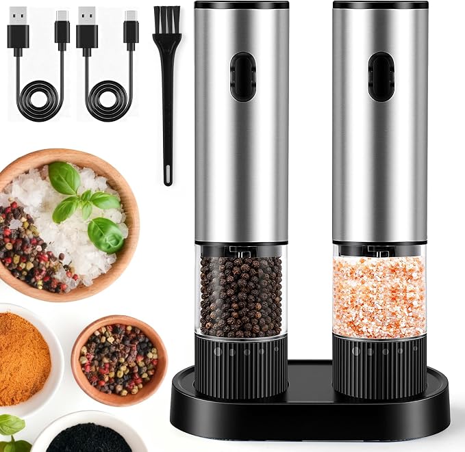 2 Pack Electric Salt and Pepper Grinder Set, Salt and Pepper Shakers by Unknown
