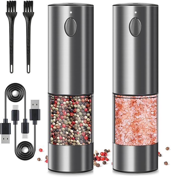 Electric Salt and Pepper Grinder Set, Upgraded Larger Capacity Stainless Steel by Haomacro