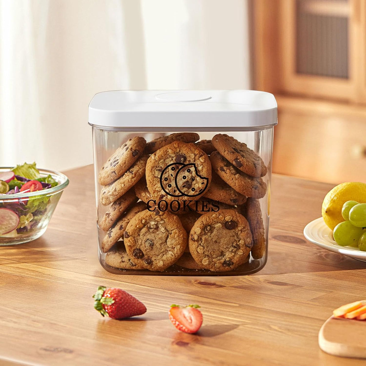 Cookie Jar with Airtight Lid,Bread Box for Kitchen Countertop,Time
