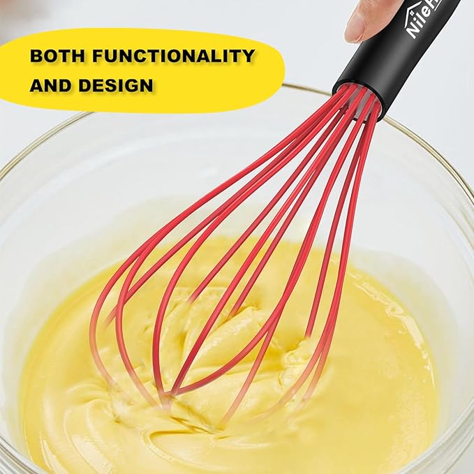 NileHome Silicone Whisk Set 8" 10" 12", 3 Pack Kitchen Whisk Kitchen Wisk Wire - Image 4
