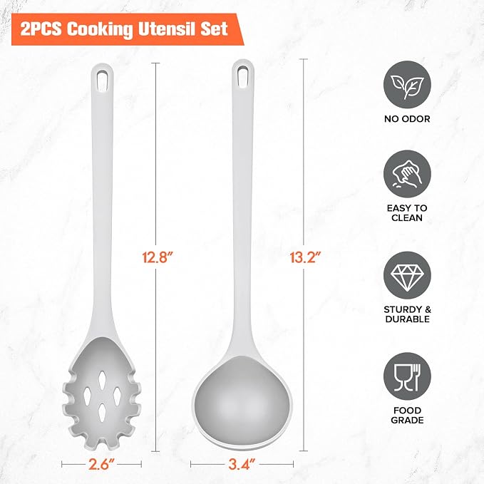 Silicone Spaghetti Spoon&Soup Ladle Cooking Utensils Set of 2, No Scratch - Image 6