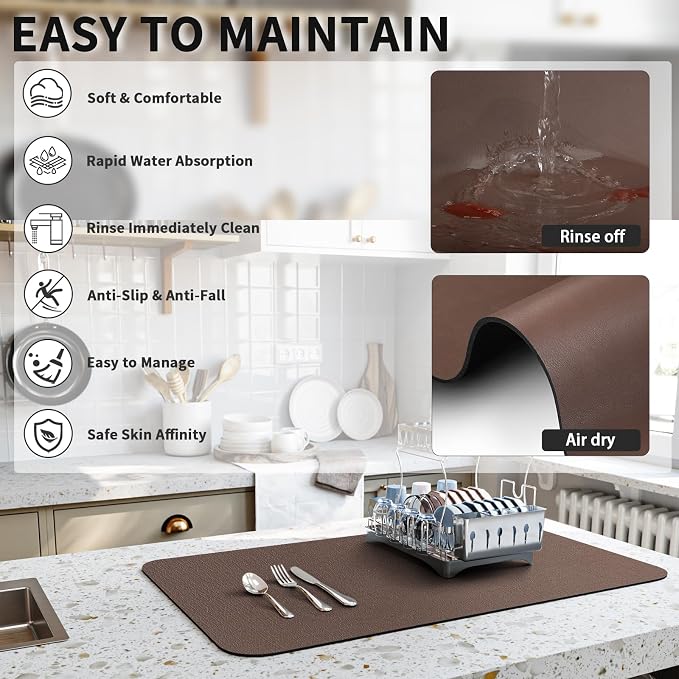 HotLive Dish Drying Mat for Kitchen Counter, Heat Resistant Drainer Mats - Image 4