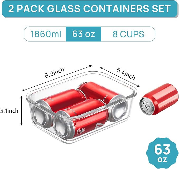 Vtopmart 2Pack 1860ml/63oz Large Glass Containers Food Storage - Image 2