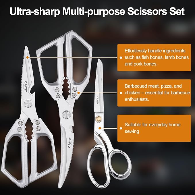3PCS Heavy Duty Kitchen Scissors Set All Purpose - Image 3
