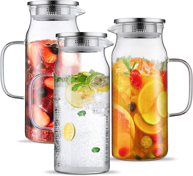 Bivvclaz 3 Pack 2 Liter 68 oz 2.1 Qt Glass Pitcher by Bivvclaz