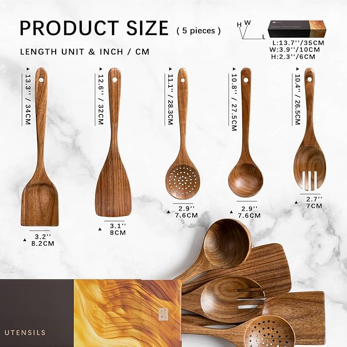 Wooden Spoons for Cooking, Nonstick Cooking Utensil Set - Image 2