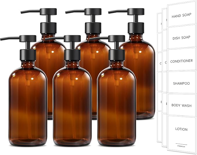 GMISUN Amber Glass Soap Dispenser, 6 Pack Bathroom Hand Soap Dispensers by GMISUN