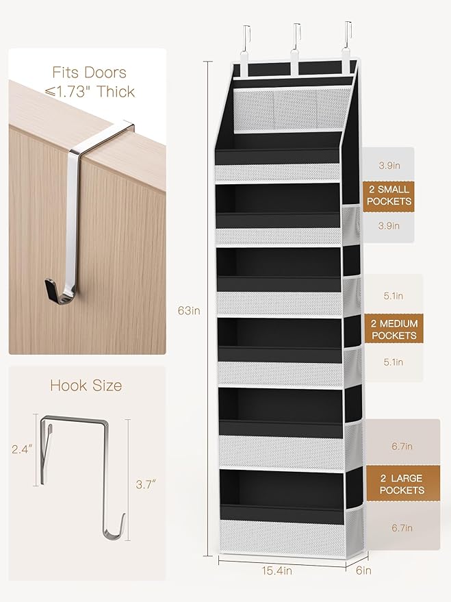 Criusia 2 Pack Over the Door Organizer, Heavy-Duty 6-Shelf Hanging Storage - Image 2