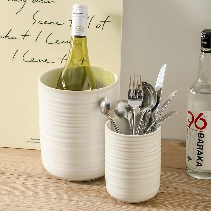 HASENSE Cooking Utensil Holder, 7.4"+5.5" Ceramic Kitchen Utensil Holder - Image 6