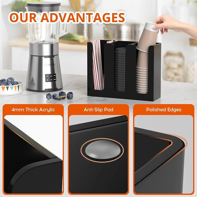 Richboom Acrylic Coffee Cup and Lid Storage Organizer Holder, 3 Compartments - Image 5