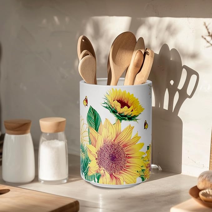 Sunddo Sunflower Utensil Holder, 6.7" Large Utensil Crock, Ceramic Cooking - Image 7