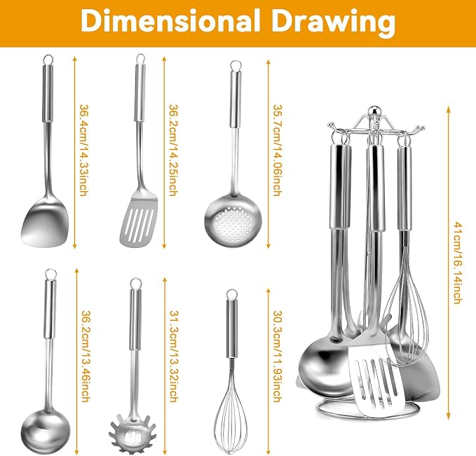 Stainless Steel Kitchen Cooking Utensils Set of 7 - Image 2