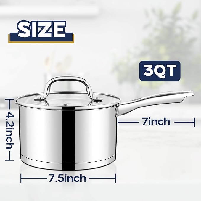 LIANYU 3 qt Saucepan, Stainless Steel Sauce Milk Pan - Image 2