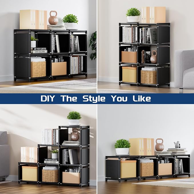 Mavivegue Book Shelf, 6 Cube Storage Organizer, DIY Bookcase, Metal Cube - Image 4