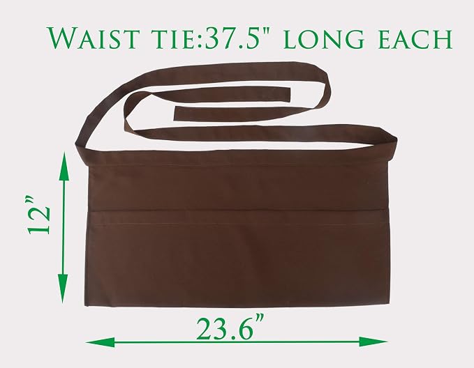 Resist water 3 big Pockets Waist Server Apron Kitchen Restaurant Unisex Half - Image 2