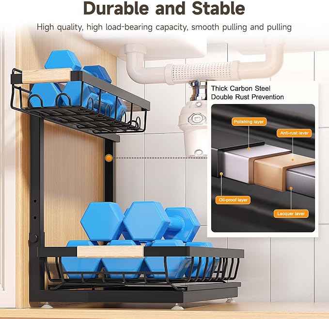 Sevenblue 2 Packs Under Sink Organizer, Height Adjustable 2 Tier Under Kitchen - Image 5