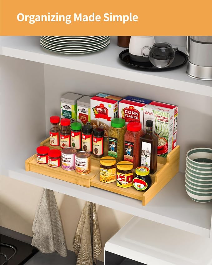 VenDotbi Spice Rack, 3-Tier Expandable Bamboo Spice Rack Organizer - Image 7
