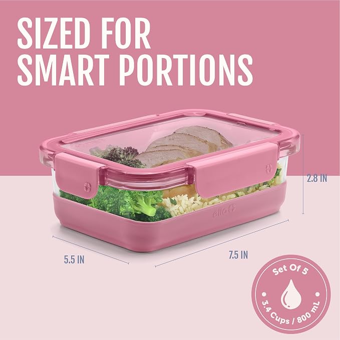Ello Duraglass Refresh 3.4 Cup Meal Prep Sets 10Pc, 5 Pack Set- Glass Food - Image 4