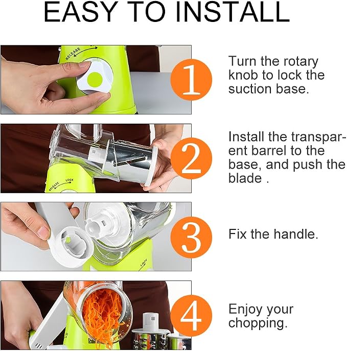 Ourokhome Rotary Cheese Grater Hand Crank, Kitchen Shredder Speed Mandolin - Image 6