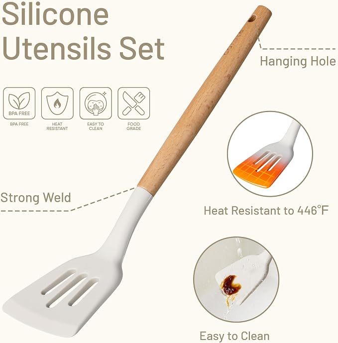 CAROTE Silicone Cooking Utensils Set, Kitchen Utensils Set 10 Pcs - Image 3
