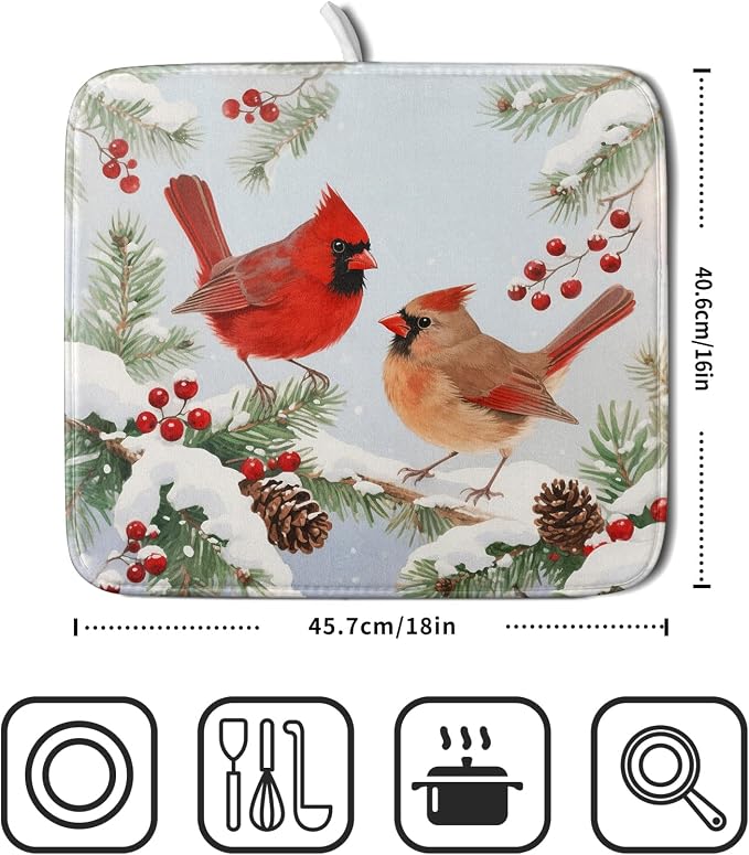 Winter Cardinal Bird Dish Drying Mat - Image 2