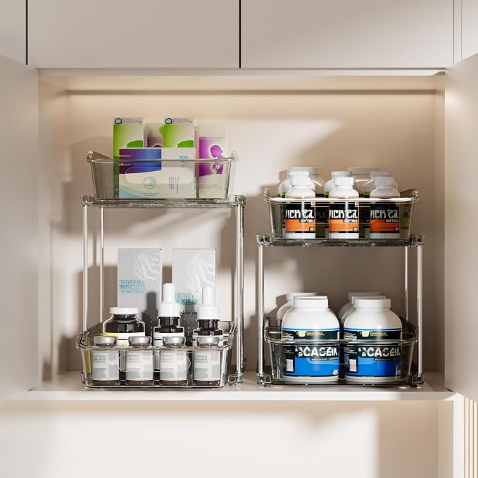 Delamu 2-Tier Under Sink Organizers and Storage, Pull Out Kitchen Pantry - Image 3