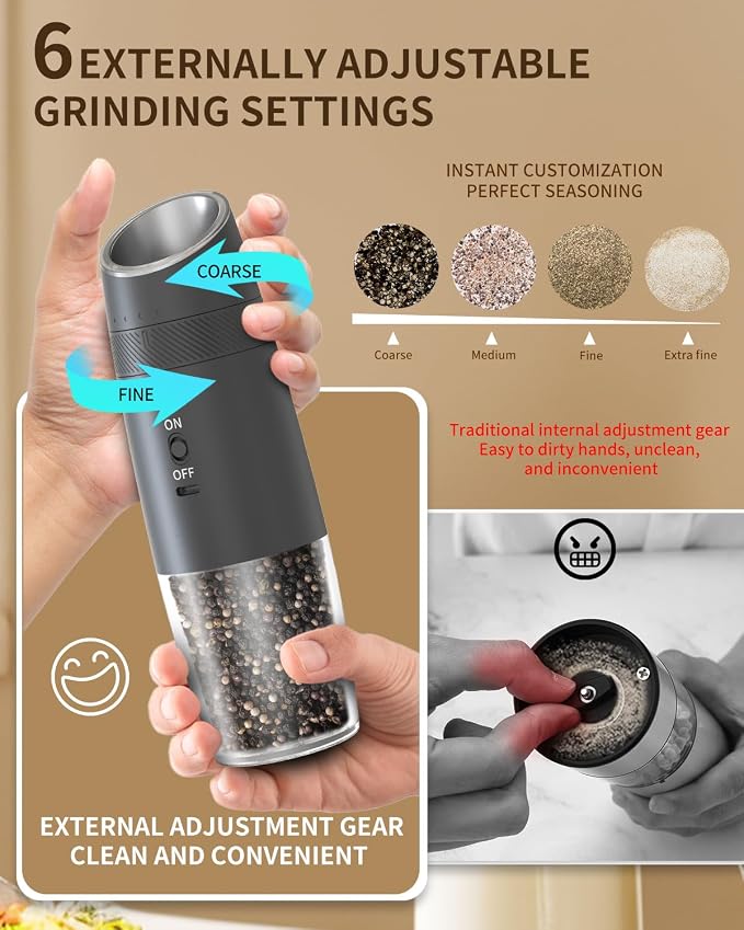 CIRCLE JOY Gravity Electric Salt and Pepper Grinder Set Rechargeable Automatic - Image 4