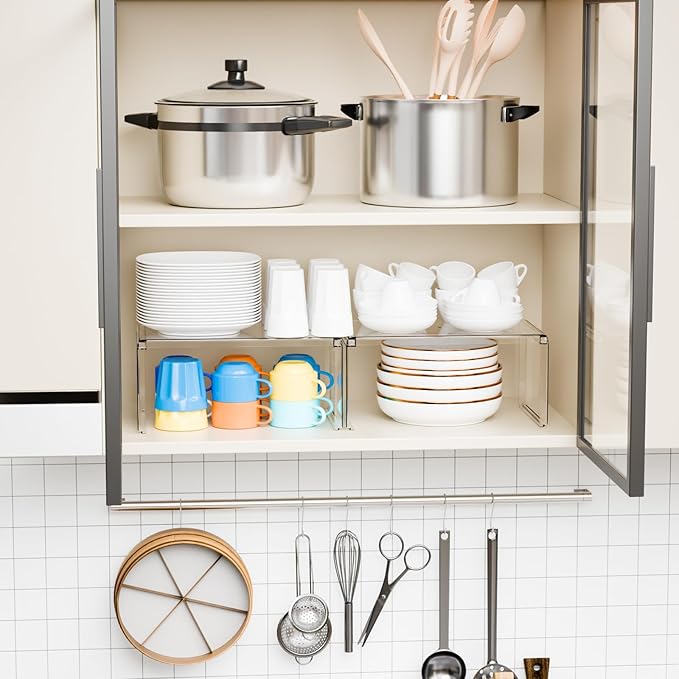 Yieach 2 Pack Acrylic Cabinet Organizer, 2 Tier Stackable Shelves - Image 2