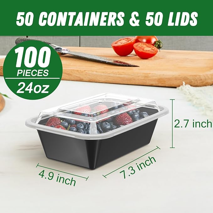Dealusy 50 Pack 24 oz Meal Prep Containers Reusable - Image 2