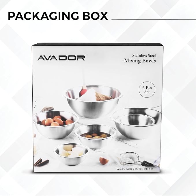 AVADOR Set of 6 Premium Stainless Steel Mixing Bowls Set, Space Saving Nestable - Image 6