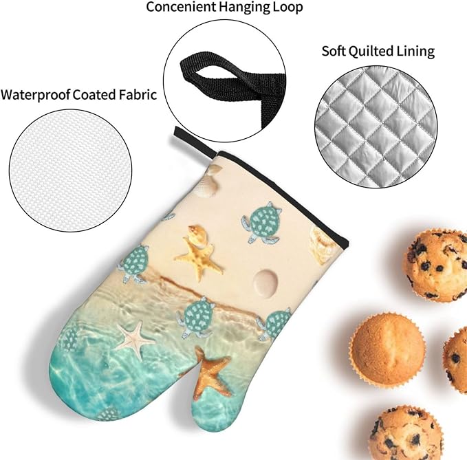 Sea Turtles Beach Oven Mitts and Pot Holders Sets of 3 Nautical Kitchen Decor - Image 5