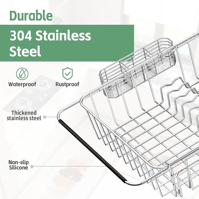 Fanbsy Dish Drying Rack in Sink, Extendable Stainless Steel Dish Drainers - Image 5